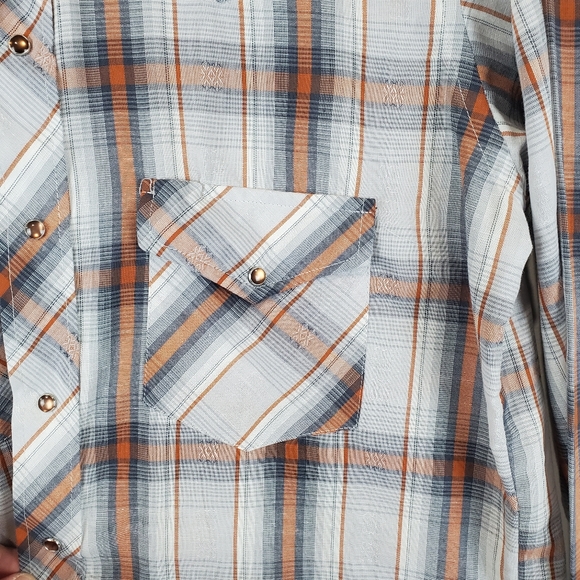 VTG 80s Champion Westerns Brown Plaid Western Pearl Snap Front Shirt Cowboy 16.5 - Picture 8 of 15